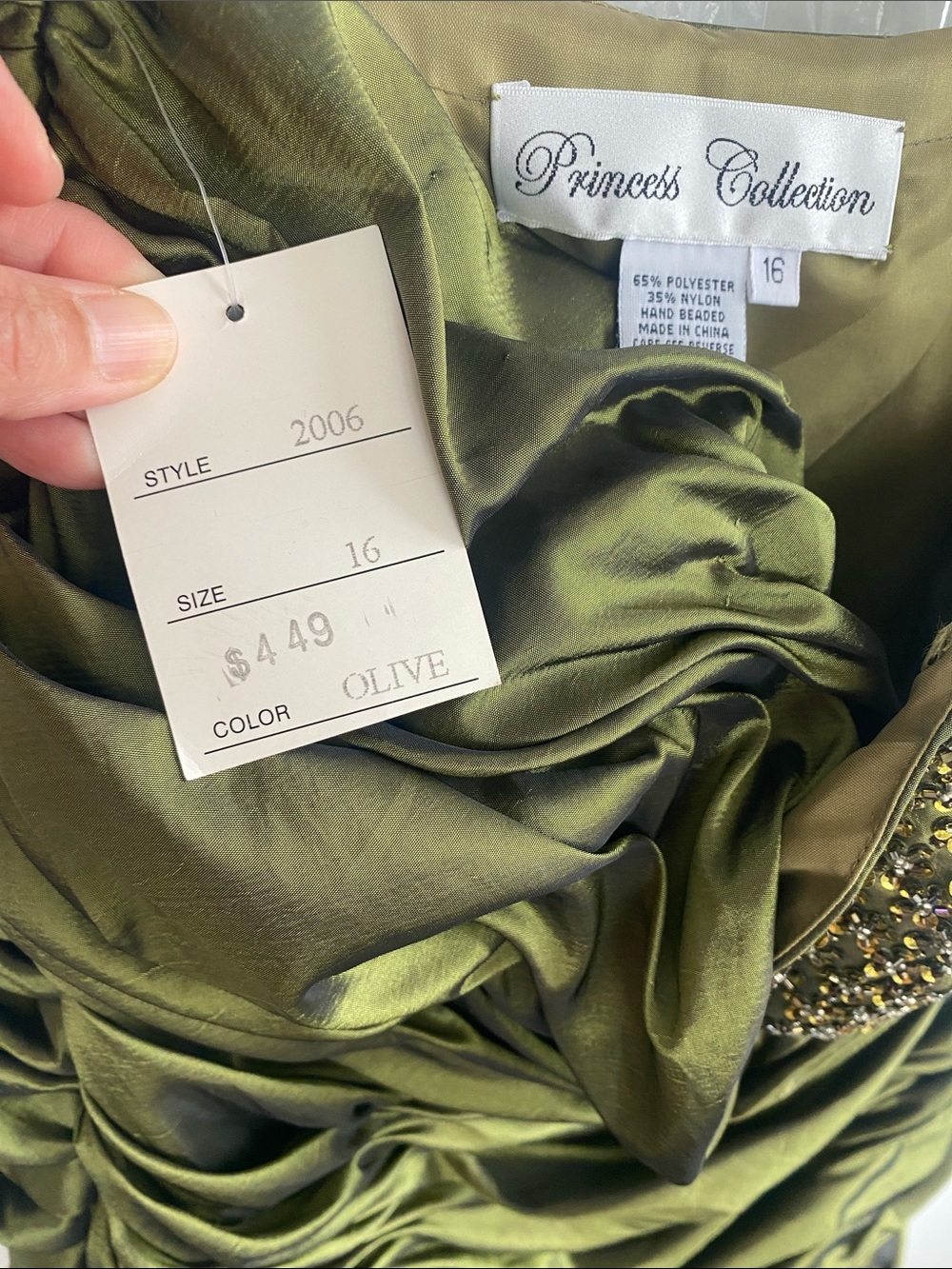 Strapless Olive Ruched Ruffle High-Low Dress - Picture 14 of 14